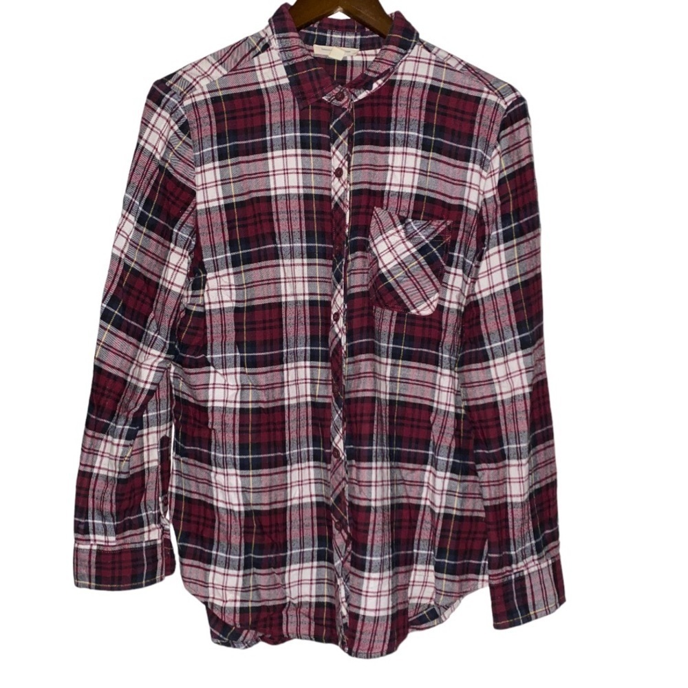 Beachlunchlounge Plaid Button Popover Shirt Women M Outdoor Utility Chore
